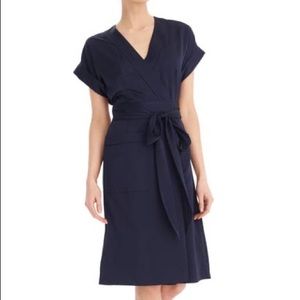 J. Crew Satin Crepe Wrap Dress Navy XL